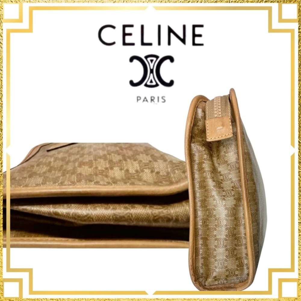 CELINE Macadam Italy M03 Large Leather Carmel Clutch Cosmetic Bag Monogram EUC - Picture 6 of 10